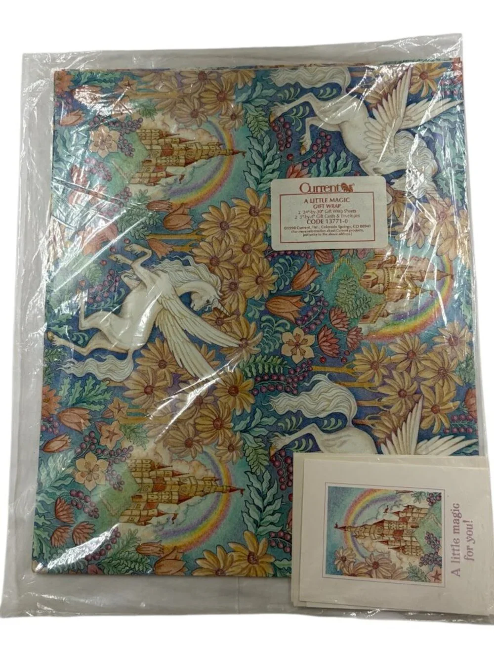 A Little Magic Unicorn Fantasy Gift Wrap 2 Sheets/Cards from Current 1990 NOS